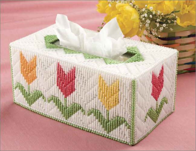 Flowers and Ladybugs Spring Tissue Topper-Plastic Canvas Pattern or Kit