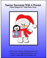 Sammy Snowman With A Present | Plastic Canvas Pattern