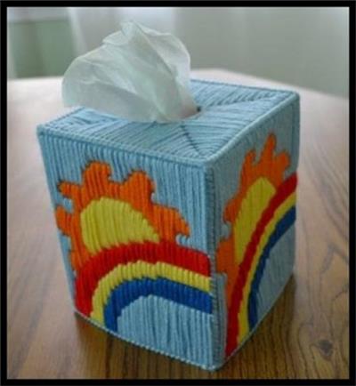 Rainbow And Sun Longstitch Tissue Box Cover